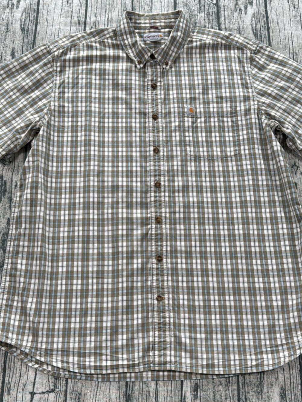 Carhartt 102536 Shirt Men's 2XL Tall Brown Plaid Relaxed Fit Button Down Cotton